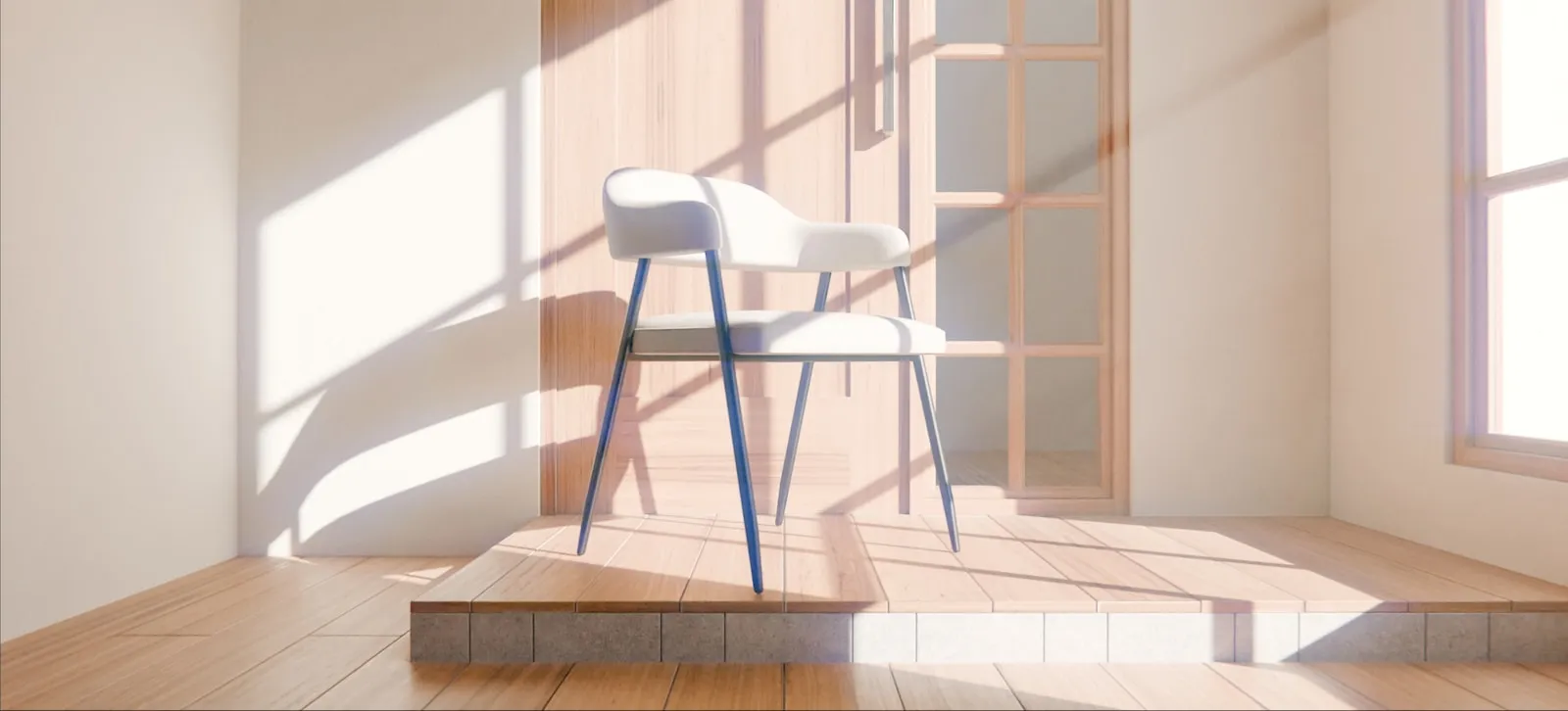 A single chair by a window in an empty room, lit by soft morning sunlight